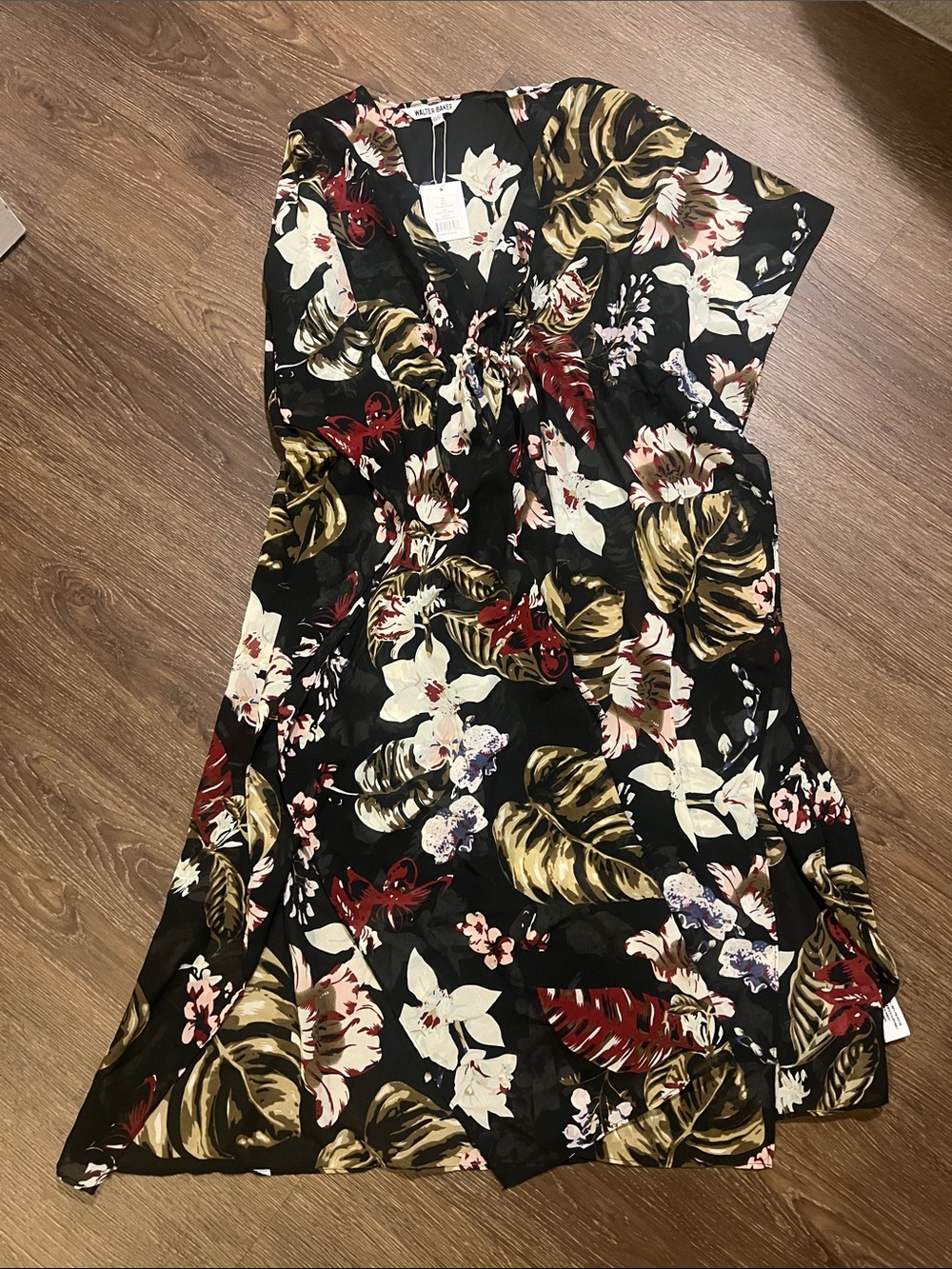 Walter Baker Black Midi shawl with Red and Cream Floral Print